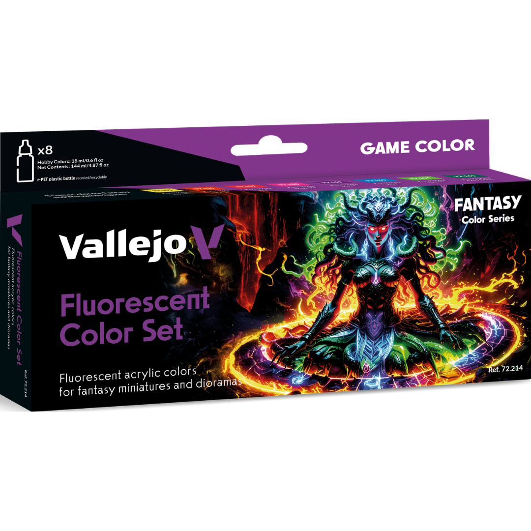 Vallejo Game Color Fluorescent Color Set of 8 acrylic paints for glowing miniature and model effects
