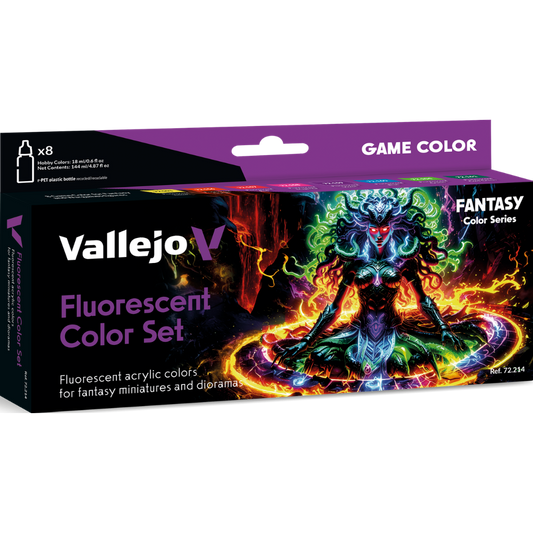 Vallejo Game Color Fluorescent Color Set of 8 acrylic paints for glowing miniature and model effects