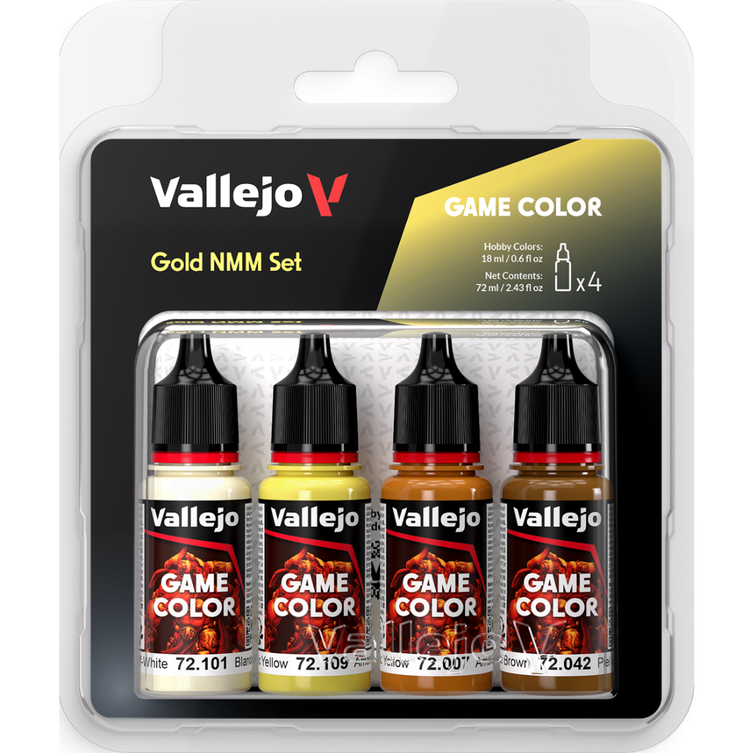 Vallejo Game Color Gold NMM Set of 4 acrylic paints for non metallic metal miniature painting