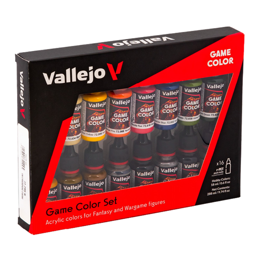 Vallejo Game Color Introduction Set of 16, premium paints for miniature painting and wargaming figures, perfect for hobbyists and collectors.