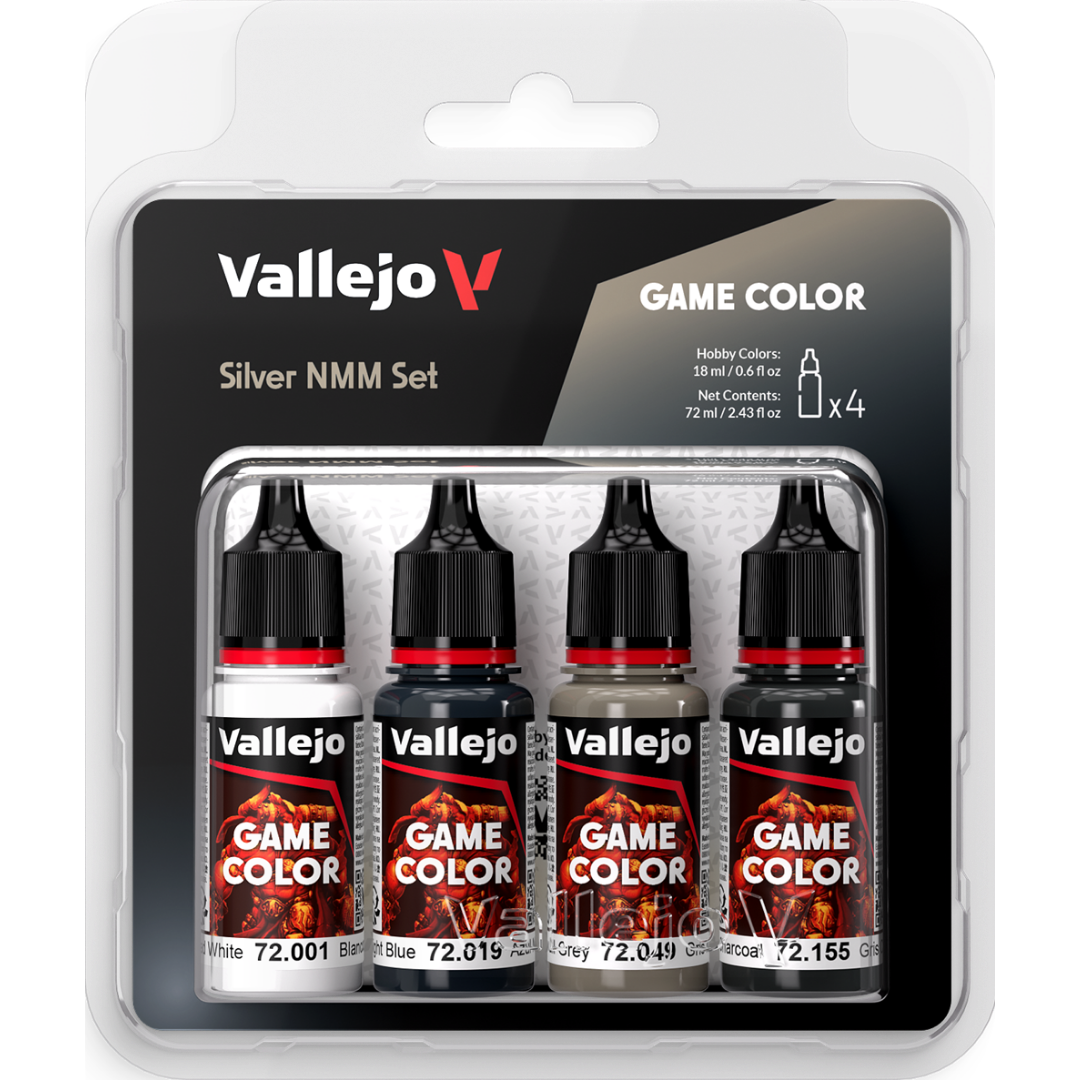 Vallejo Game Color Silver NMM Set of 4 acrylic paints for non metallic metal miniature painting