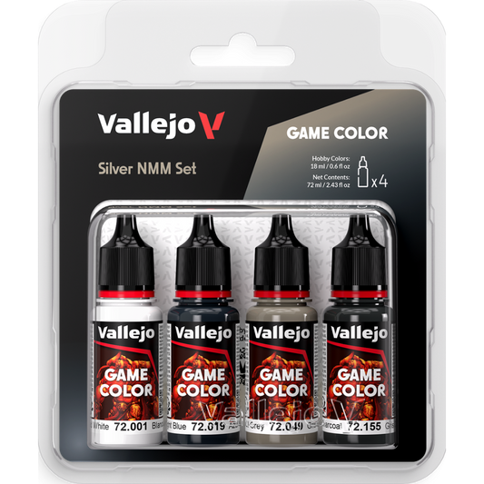 Vallejo Game Color Silver NMM Set of 4 acrylic paints for non metallic metal miniature painting