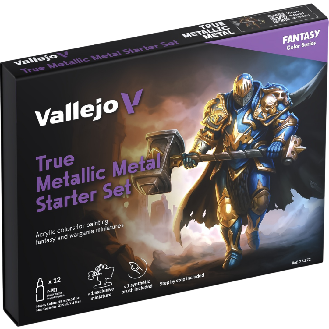Vallejo True Metallic Metal Starter Set of 12 acrylic metallic paints for miniatures and scale models