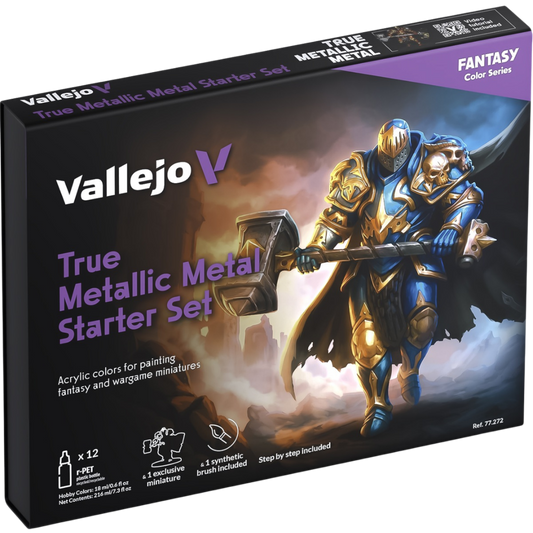Vallejo True Metallic Metal Starter Set of 12 acrylic metallic paints for miniatures and scale models