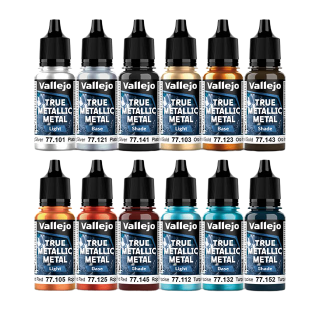 Vallejo True Metallic Metal Starter Set of 12 acrylic metallic paints for miniatures and scale models