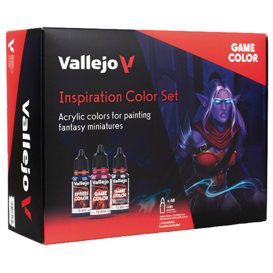 Vallejo Inspiration Color Set with 48 paints brushes and accessories for miniature painting and tabletop hobby use
