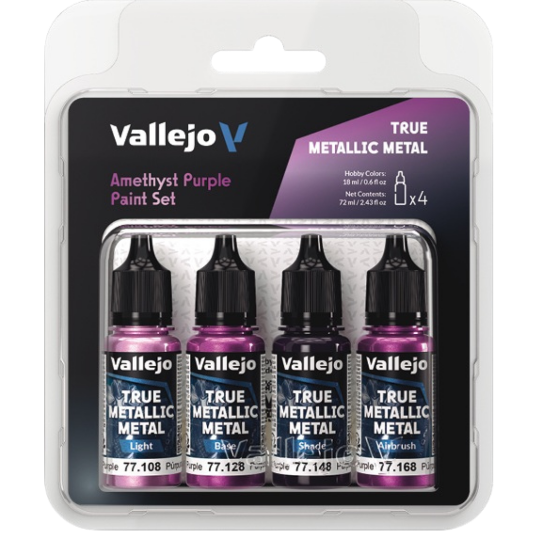 Vallejo True Metallic Metal Amethyst Purple paint set of four for miniature and model painting