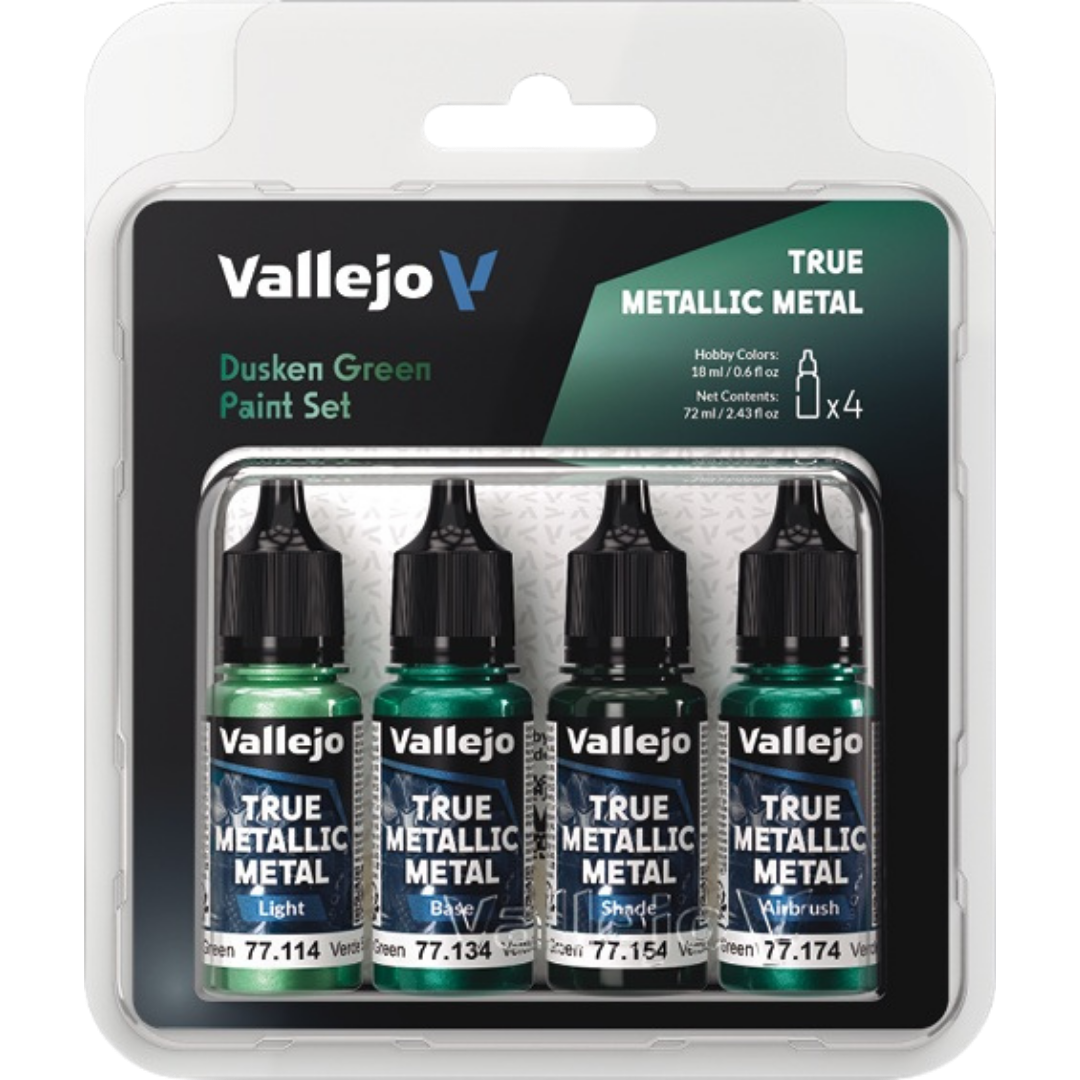 Vallejo True Metallic Metal Dusken Green paint set of four for miniature and model painting