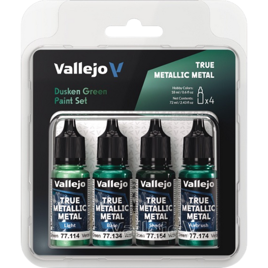 Vallejo True Metallic Metal Dusken Green paint set of four for miniature and model painting