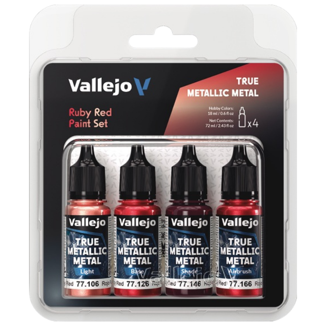 Vallejo True Metallic Metal Ruby Red paint set of four for miniature and model painting