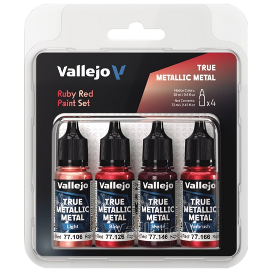 Vallejo True Metallic Metal Ruby Red paint set of four for miniature and model painting