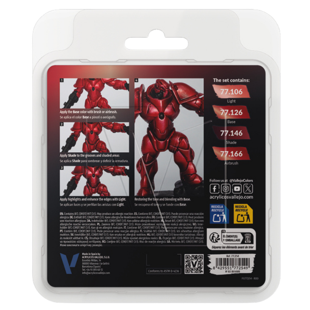 Vallejo True Metallic Metal Ruby Red paint set of four for miniature and model painting