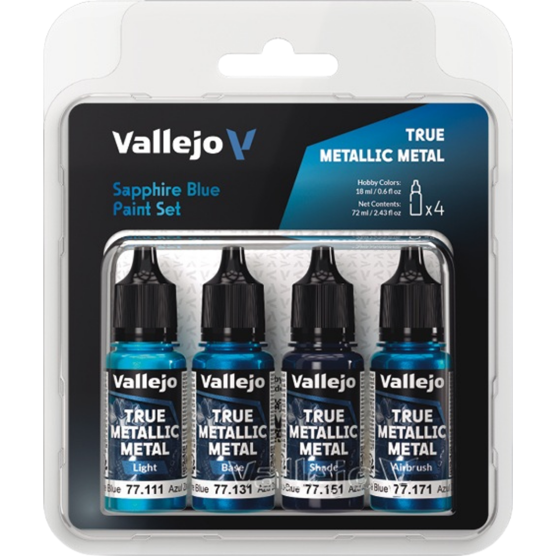 Vallejo True Metallic Metal Sapphire Blue paint set of four for miniature and model painting