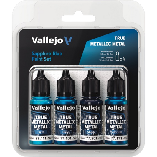 Vallejo True Metallic Metal Sapphire Blue paint set of four for miniature and model painting