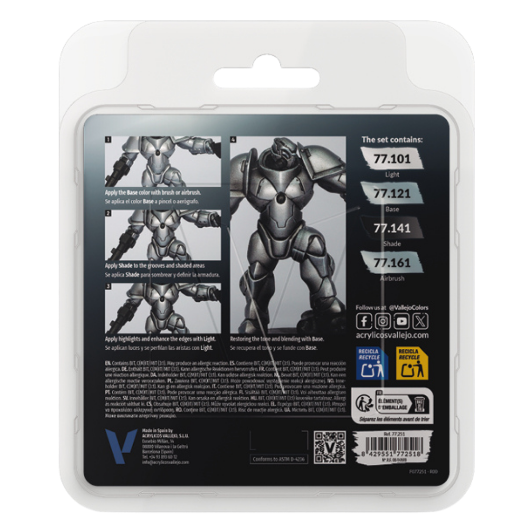 Vallejo True Metallic Metal Sterling Silver paint set of four for miniature and model painting