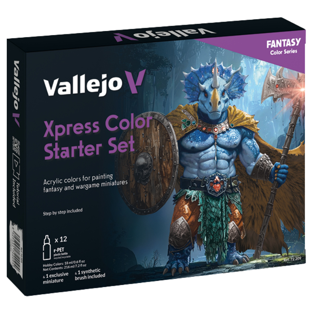Vallejo Xpress Color Starter Set of 16 with paints, brush, and primed miniature