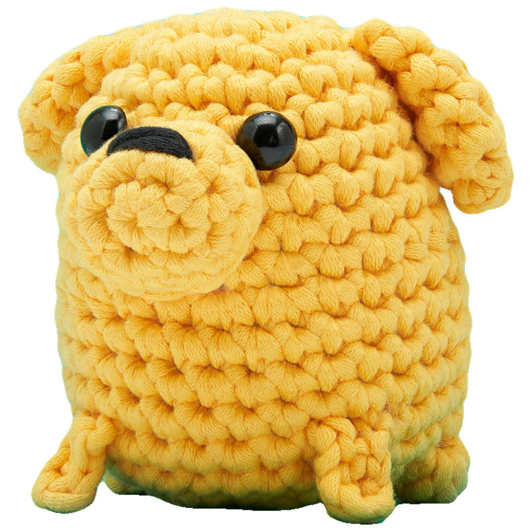 Finished Buster the Labrador crocheted character from The Woobles crochet kit
