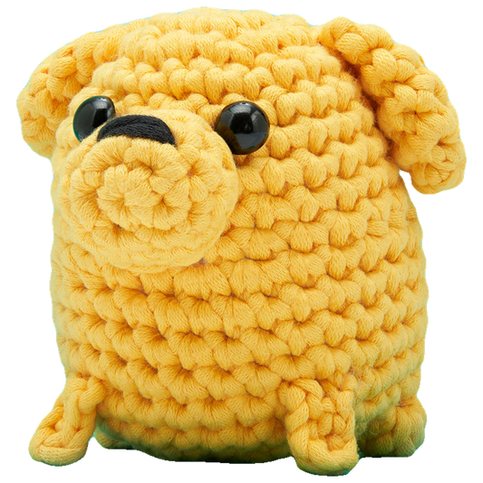 Finished Buster the Labrador crocheted character from The Woobles crochet kit