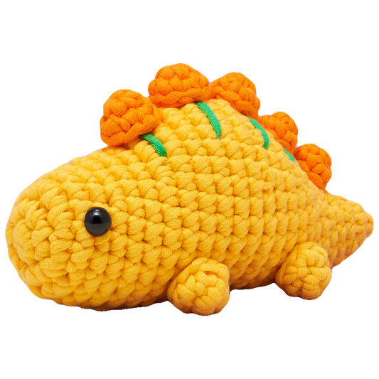 Finished Stegosaurus crocheted character from The Woobles crochet kit