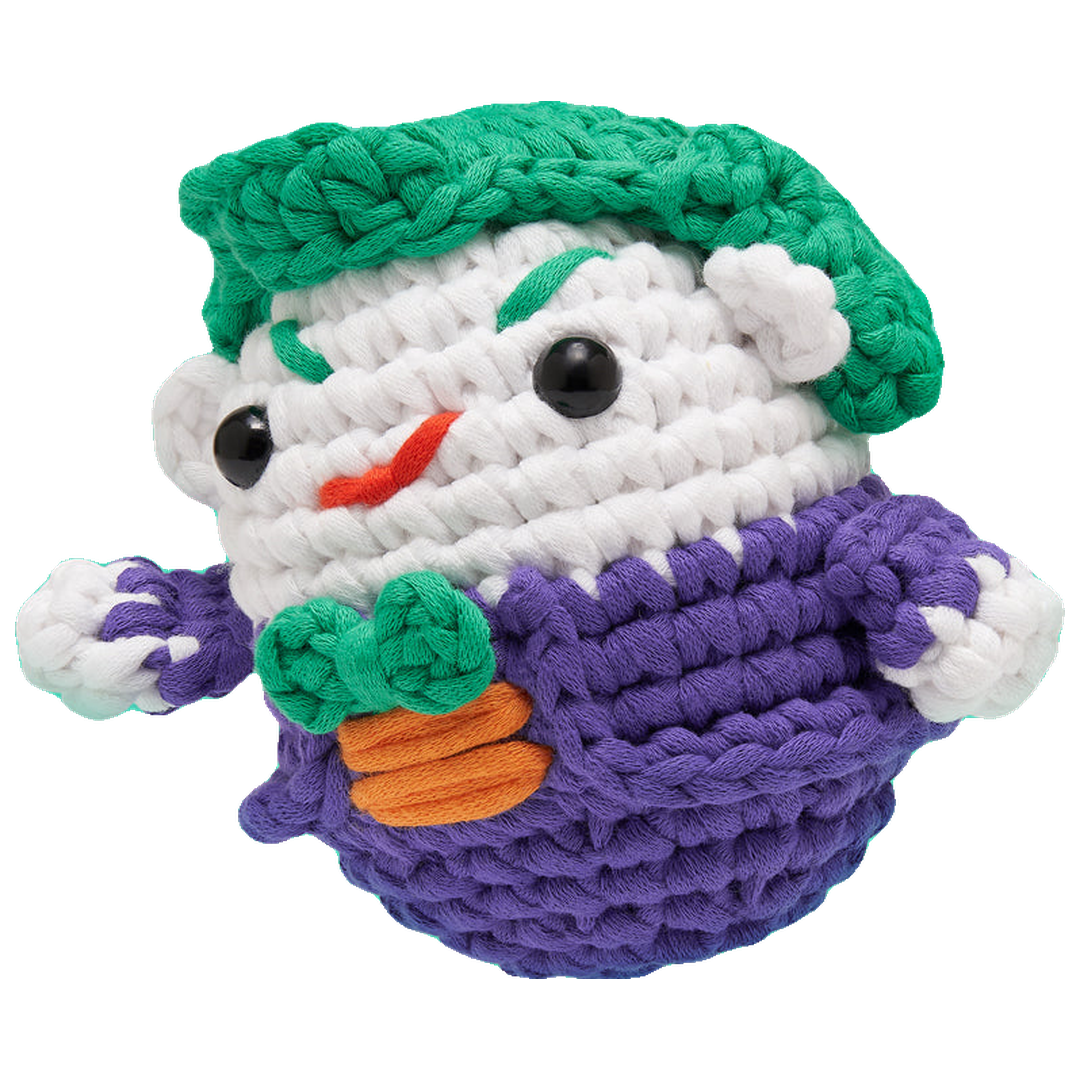 Finished Joker crocheted character from The Woobles crochet kit