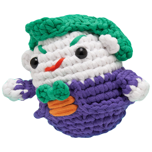 Finished Joker crocheted character from The Woobles crochet kit