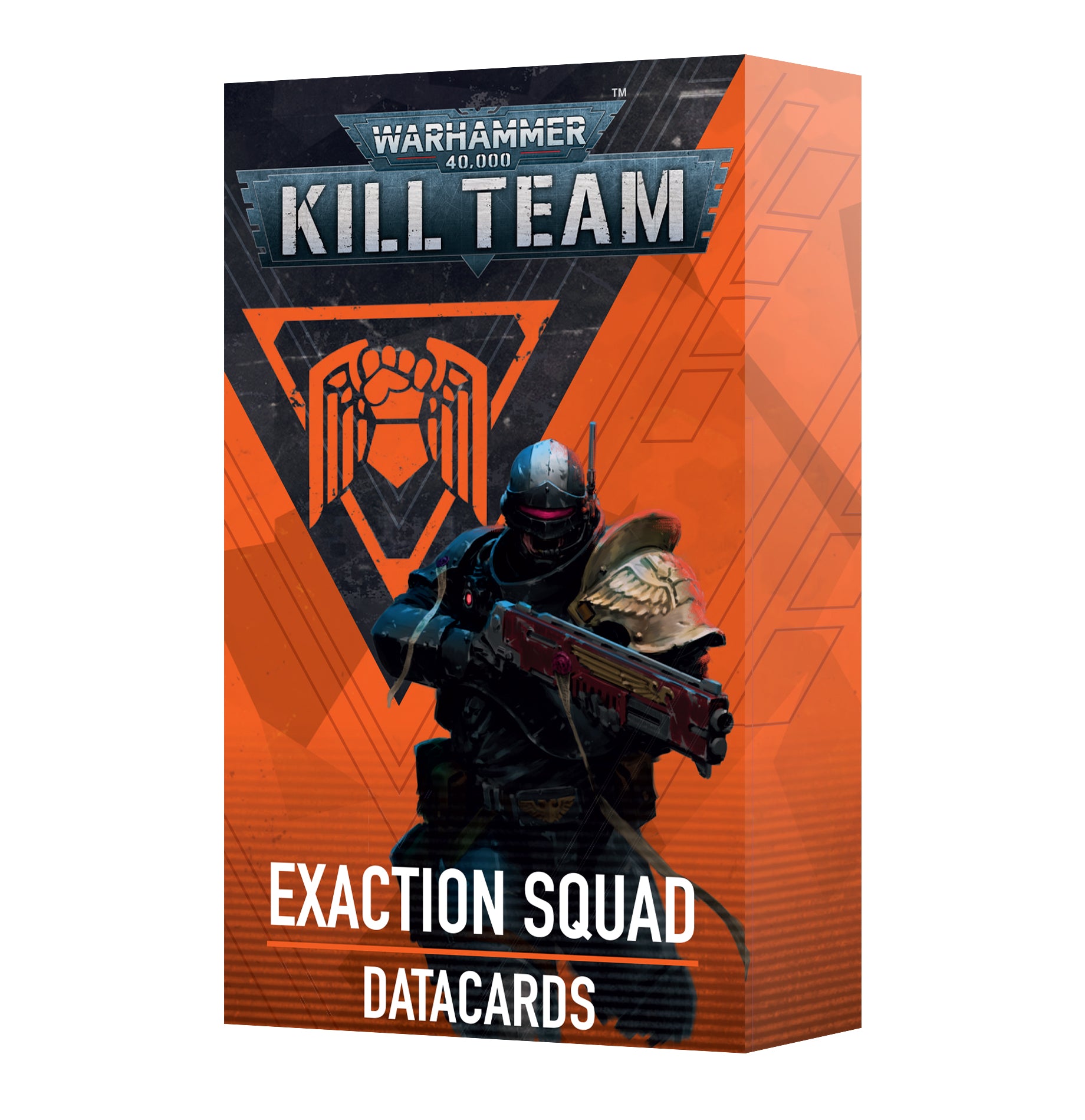 Warhammer 40K Kill Team Imperial Agents Exaction Squad Datacards - Includes faction rules, operative profiles, unique ploys, and essential gameplay information.