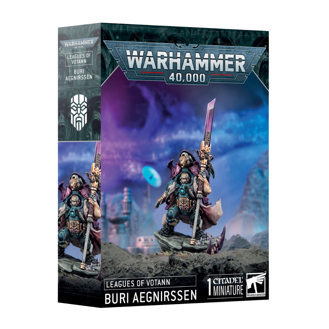 Buri Aegnirssen box art showing Leagues of Votann character with darkstar glaive and Tyranid skull trophy