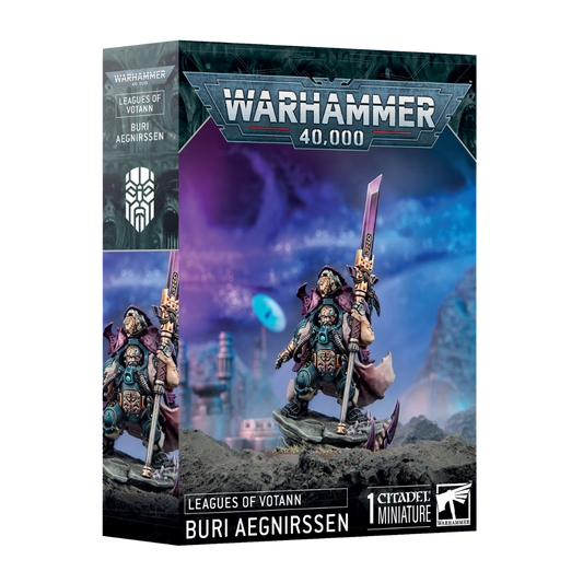 Buri Aegnirssen box art showing Leagues of Votann character with darkstar glaive and Tyranid skull trophy