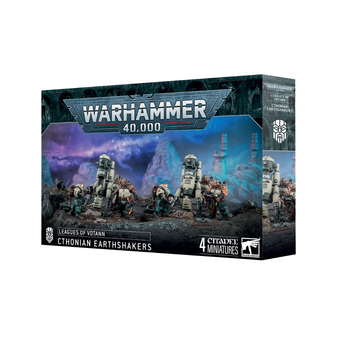 Cthonian Earthshakers kit with mole mortars, Kin crew teams, and drilling units for Leagues of Votann