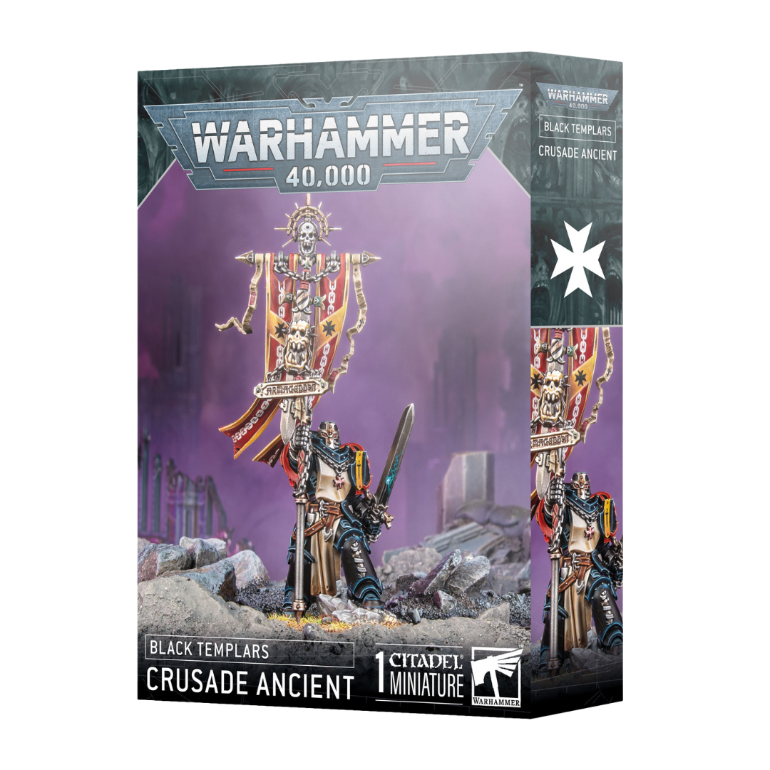 Warhammer 40K Black Templars Crusade Ancient with relic banner and Armageddon heraldry option