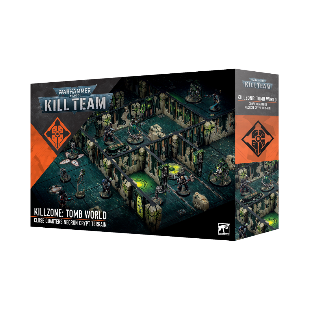 Warhammer 40K Kill Team Tomb World box showing Necron-themed terrain and game board