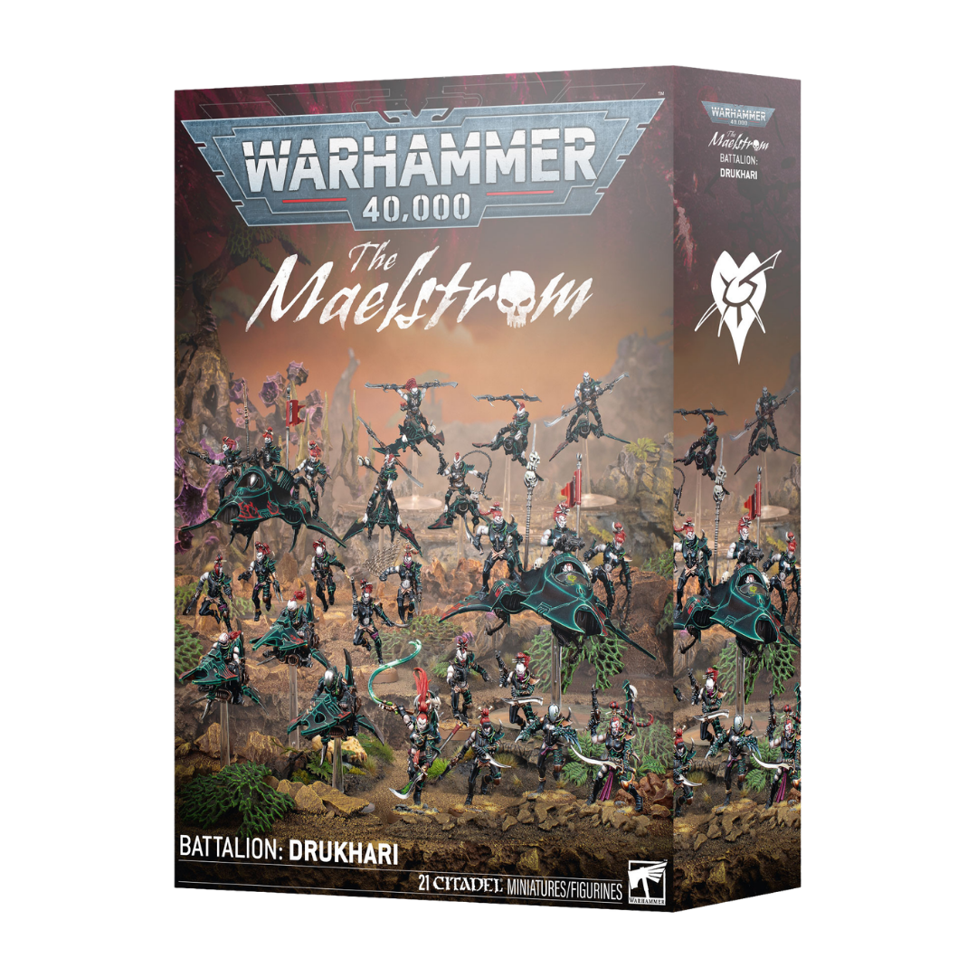 Warhammer 40,000 Maelstrom Battalion Drukhari box with Succubus Venoms Reavers Hellions and Wyches