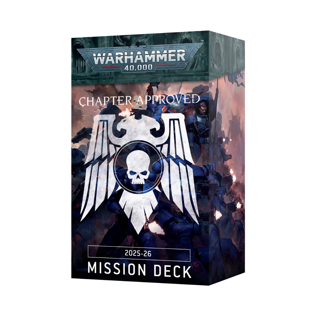 Warhammer 40K Chapter Approved 2025–26 Mission Deck, matched play mission cards for competitive 10th Edition gameplay and tournament setup.