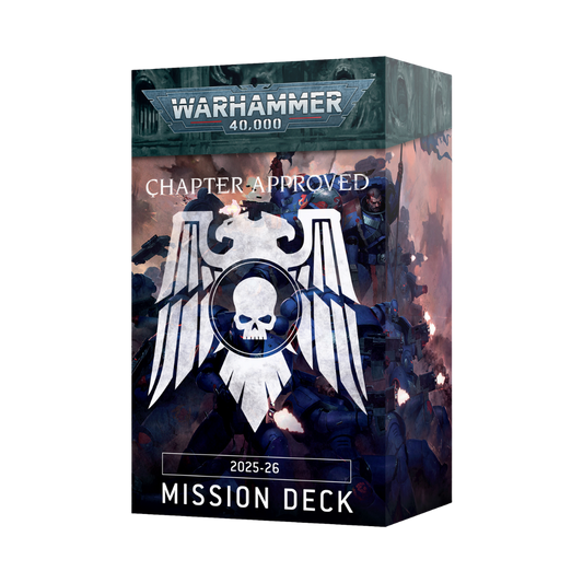 Warhammer 40K Chapter Approved 2025–26 Mission Deck, matched play mission cards for competitive 10th Edition gameplay and tournament setup.