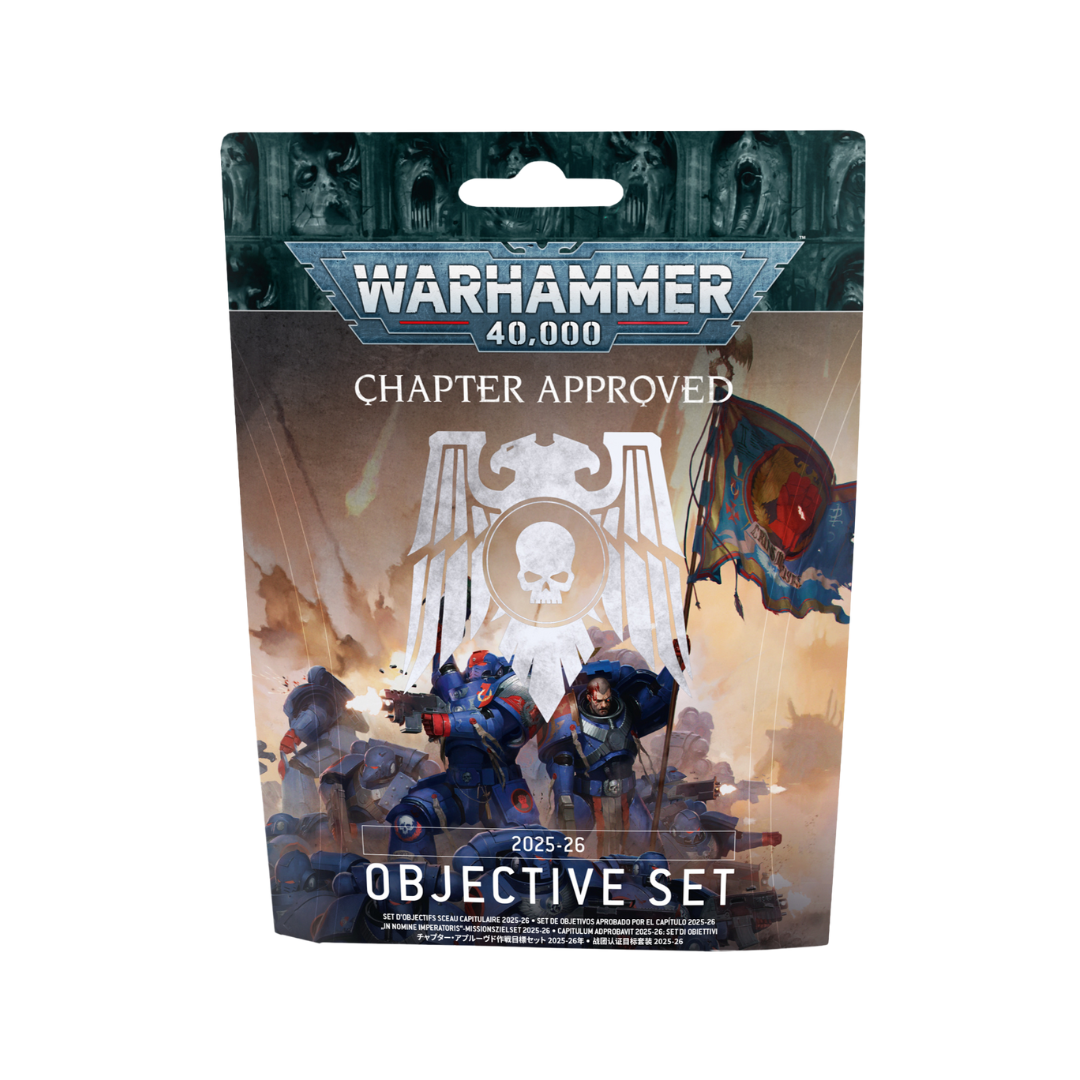 Warhammer 40K Chapter Approved Objective Set 2025–26, official matched play markers and tokens for 10th Edition Warhammer gameplay.