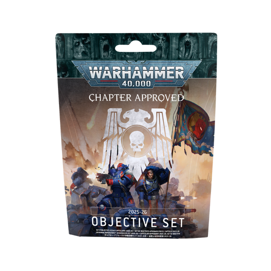 Warhammer 40K Chapter Approved Objective Set 2025–26, official matched play markers and tokens for 10th Edition Warhammer gameplay.