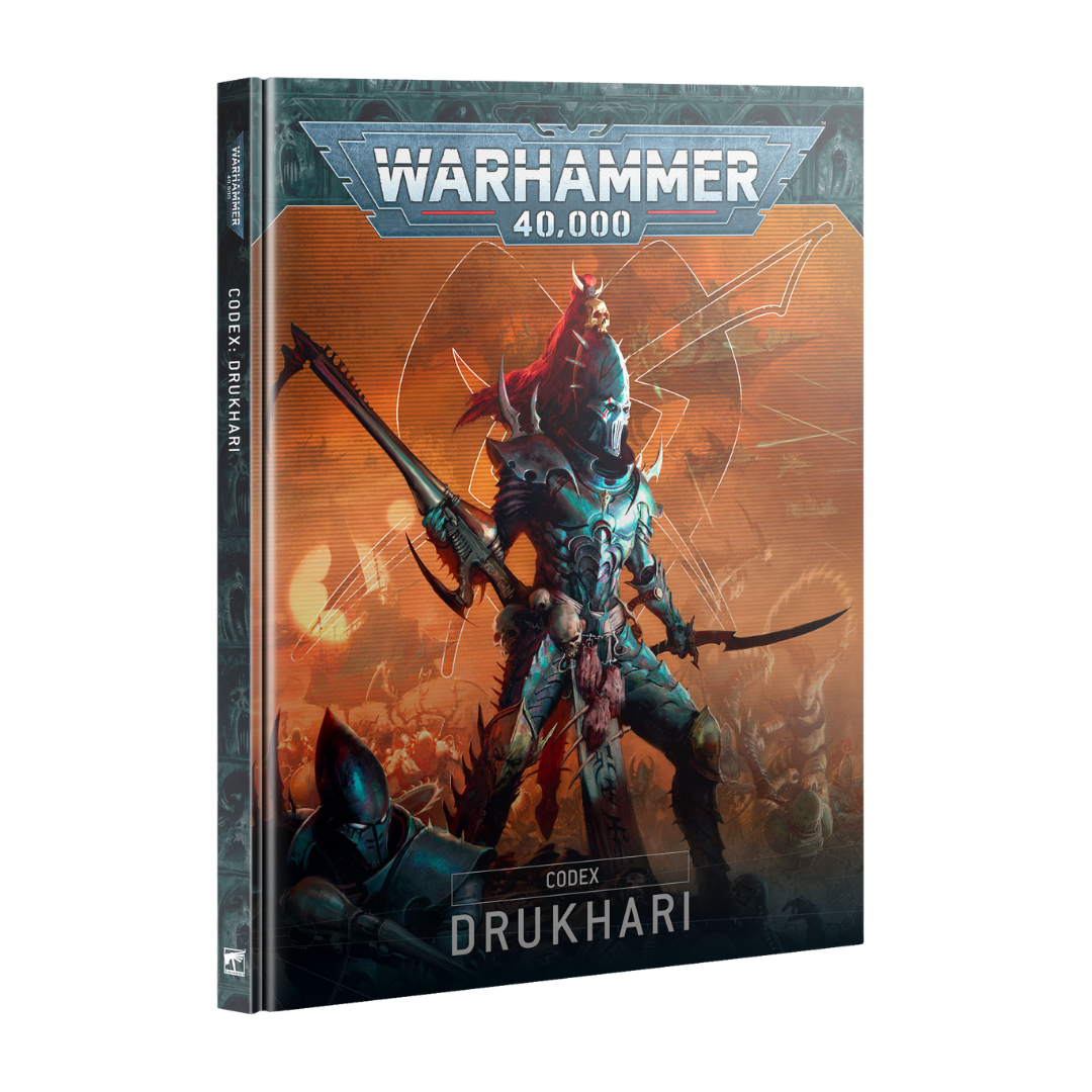Warhammer 40k Codex Drukhari book with rules, datasheets, and lore