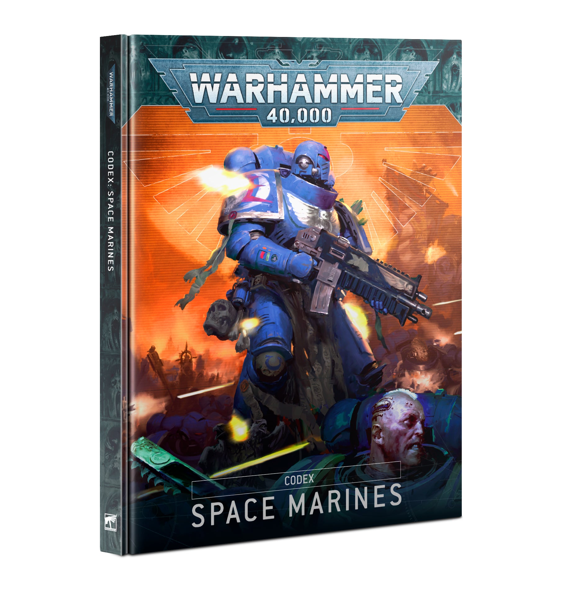 Warhammer 40,000 Codex: Space Marines hardcover book featuring lore, datasheets, and painting guides for the Adeptus Astartes.