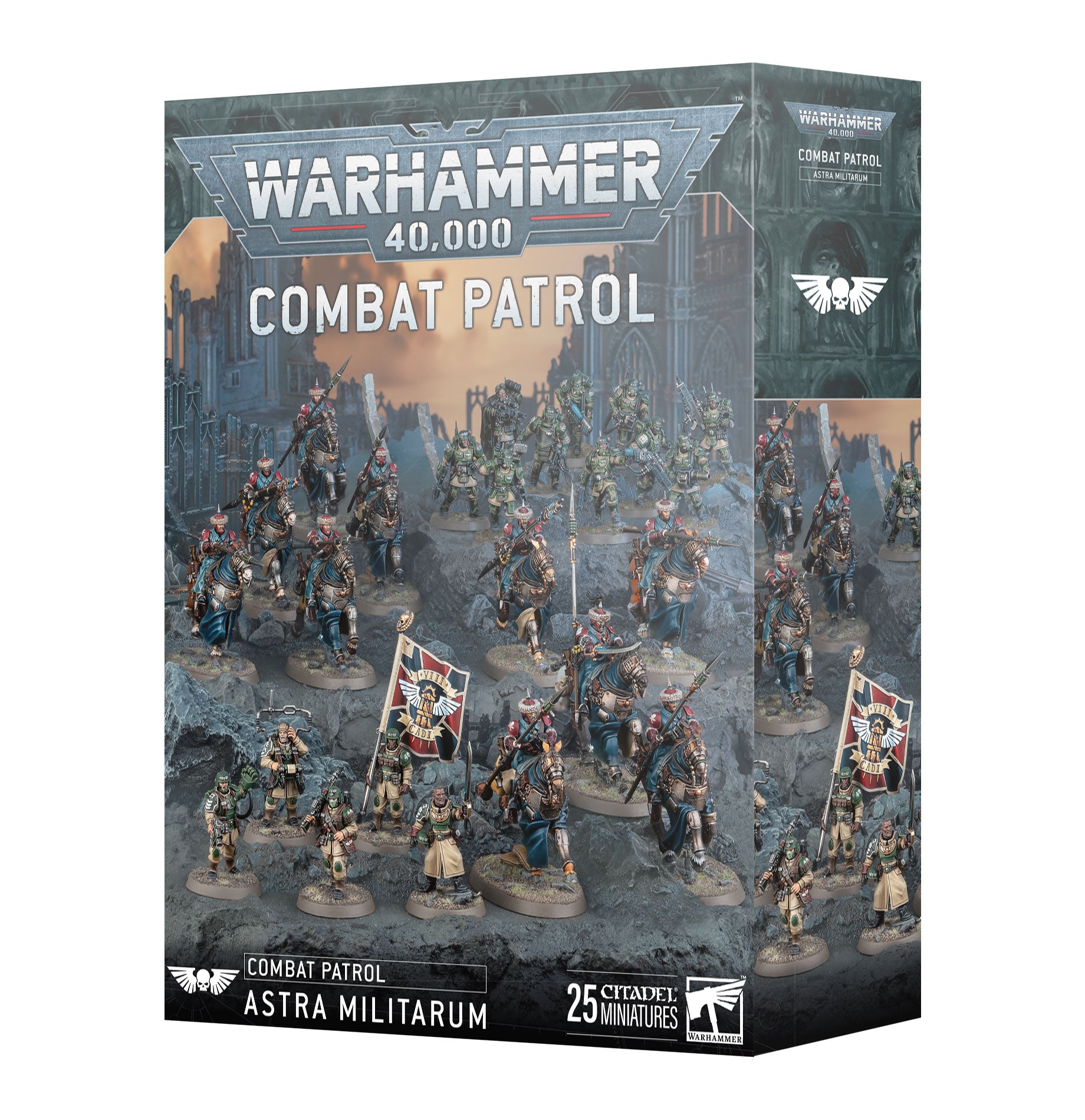 Warhammer 40k Astra Militarum Combat Patrol set with infantry, heavy support, and command units for strategic battlefield dominance.