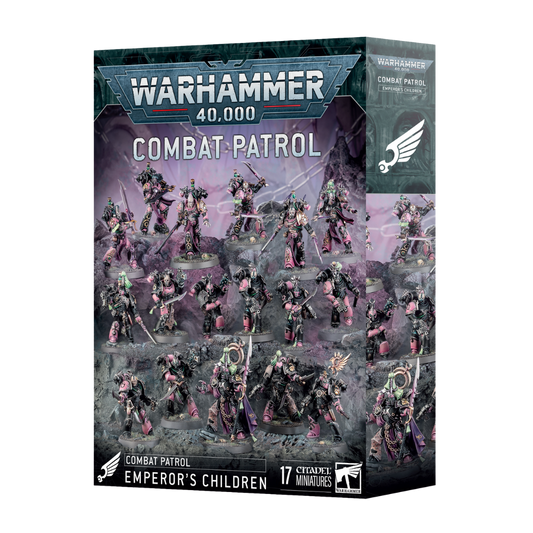 Warhammer 40k Combat Patrol Emperor’s Children box set featuring Slaanesh-themed Chaos Space Marines miniatures, elite infantry, and detailed plastic models for tabletop battles.