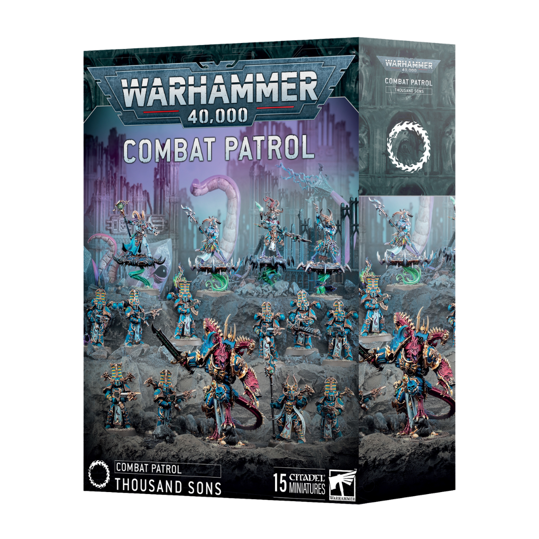 Warhammer 40K Combat Patrol Thousand Sons box set, Chaos Space Marines army starter with Rubric Marines, Tzaangors, and a Sorcerer for Warhammer 40,000.