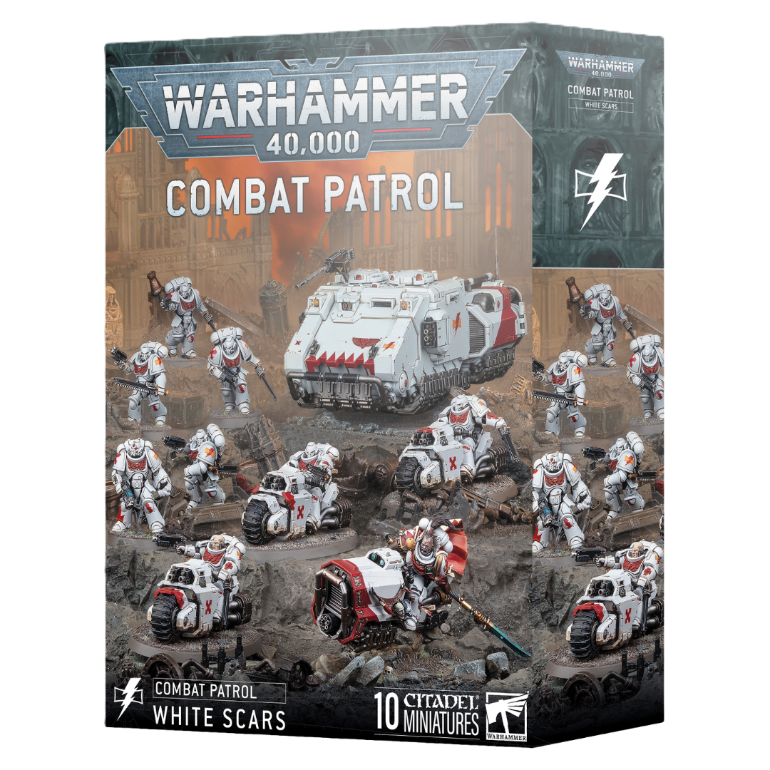 Warhammer 40k Combat Patrol White Scars box art with Suboden Khan and Outriders