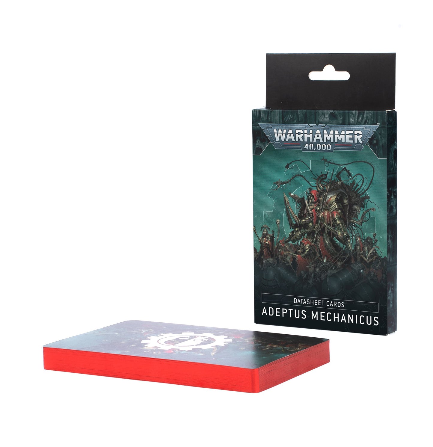 Adeptus Mechanicus Army Rules and Datasheet Cards, featuring a red foil glint edge, including 30 datasheet cards and 4 combat patrol cards.