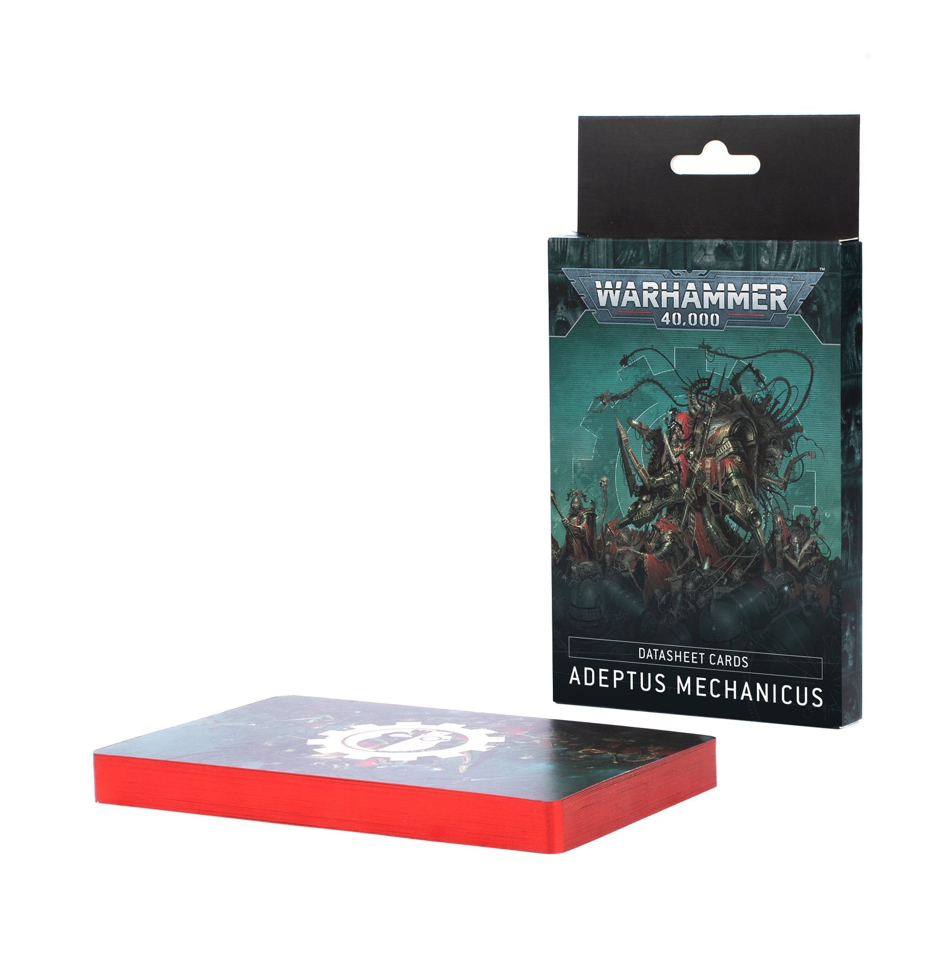 Adeptus Mechanicus Army Rules and Datasheet Cards, featuring a red foil glint edge, including 30 datasheet cards and 4 combat patrol cards.