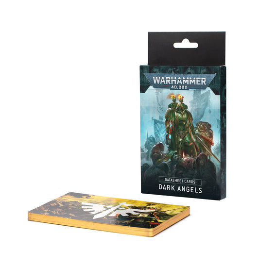 Dark Angels datasheet cards set with gold glint edges, including 16 unit datasheets and 4 Combat Patrol cards for enhanced gameplay.