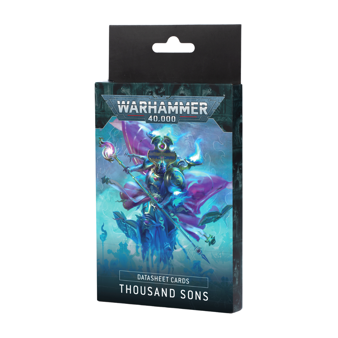 Warhammer 40K Thousand Sons Datasheet Cards, quick-reference deck with unit stats and abilities for Chaos Space Marines army in Warhammer 40,000.