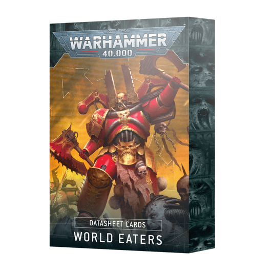 Warhammer 40K World Eaters Datasheet Cards, quick-reference cards for commanding Khorne’s bloodthirsty warriors in intense tabletop battles.