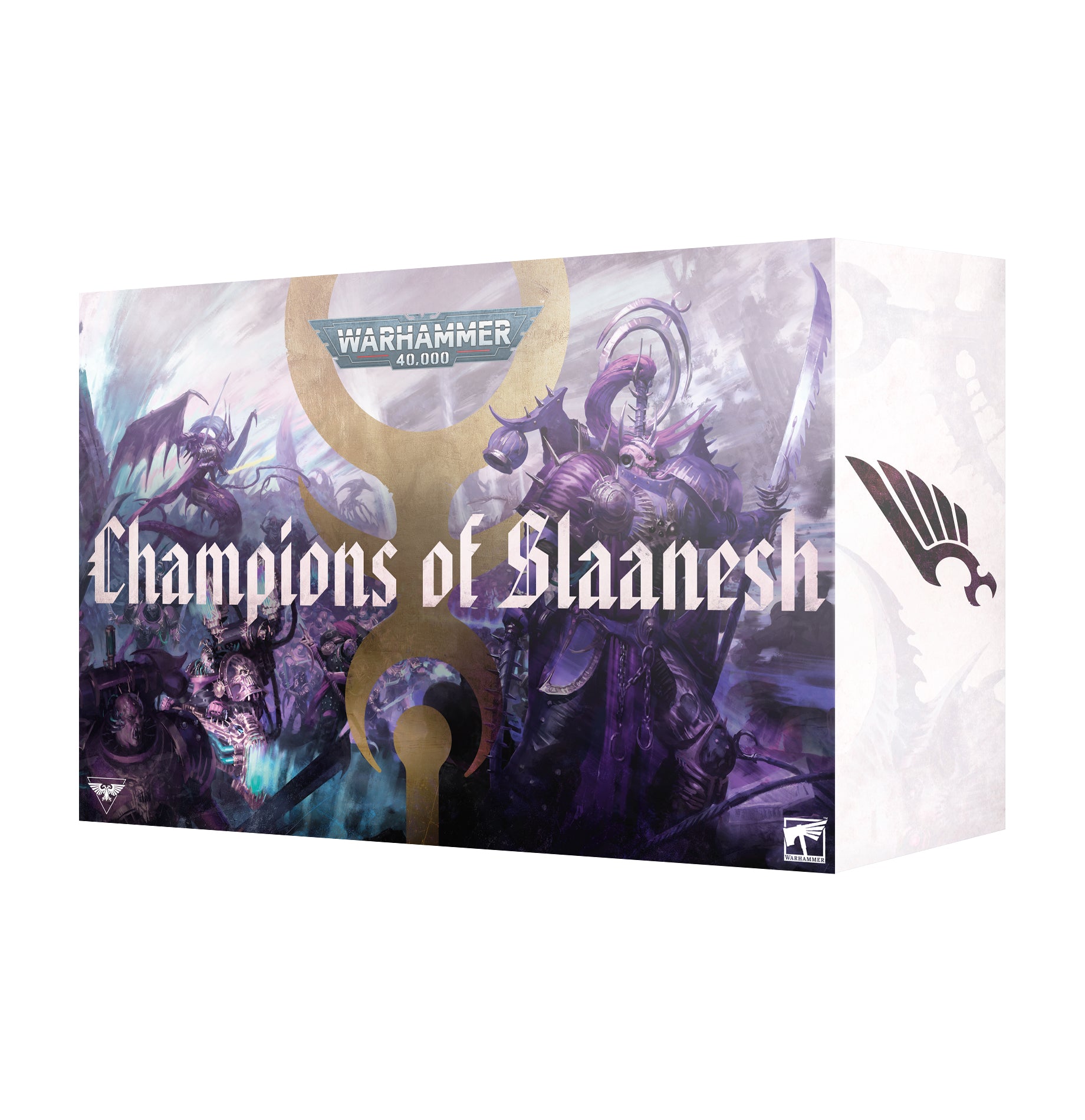 Warhammer 40K Emperor’s Children Army Set featuring exclusive miniatures, datasheet cards, and codex supplement for Slaanesh’s elite warriors.
