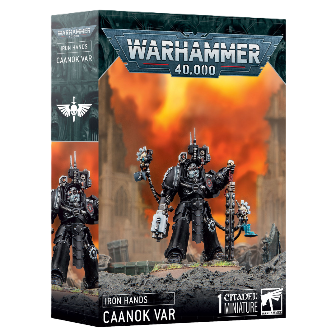 Warhammer 40k Iron Hands Caanok Var box art with Terminator armour and power maul