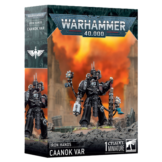 Warhammer 40k Iron Hands Caanok Var box art with Terminator armour and power maul